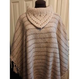 Vintage 1970’s Hand Loomed Guatemala Fringe Poncho Wool Stripe Women’s Size OS